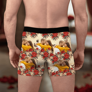 GeckoCustom Custom Photo Vintage Butterfly Roses Couple Boxer Gift For Valentine's Day HO82 893386