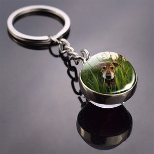 GeckoCustom Cute Dog Double Side Glass Ball Keychain As show 3