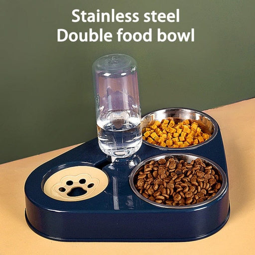 GeckoCustom Dog Cat Feeder Bowl With Water Bottle Automatic Drinking