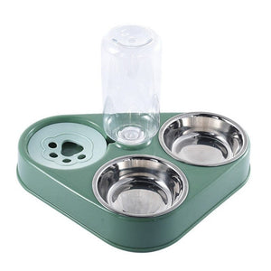 GeckoCustom Dog Cat Feeder Bowl With Water Bottle Automatic Drinking 3 in 1 Green / China
