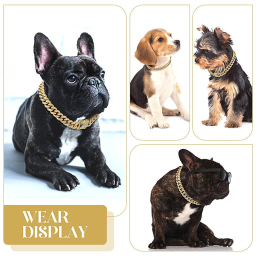 GeckoCustom Dog Chain Diamond Cuban Collar Walking Metal Chain Collar with Design Secure Buckle, Pet Cat Cuban Collar Jewelry Accessories