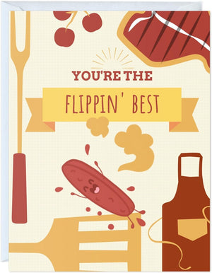 GeckoCustom Fathers Day Card for Dad Birthday, Anniversary Husband Him Grandpa Grandfather Stepdad Stepfather, Birthday Thank You Kawaii Greeting Card (Thanks for Feeding Me ...) Flippin Best - Grill / Bbq