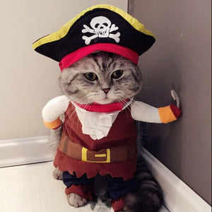 GeckoCustom Funny Cat Clothes Pirate Suit Clothes For Cat Dog Costume Clothing Corsair Halloween Clothes Dressing Up Cat Party Costume Suit Cat Pirate Clothes / Size 2