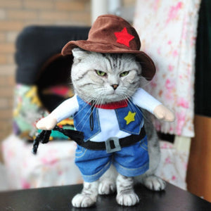 GeckoCustom Funny Cat Clothes Pirate Suit Clothes For Cat Dog Costume Clothing Corsair Halloween Clothes Dressing Up Cat Party Costume Suit Cat Cowboy Outfit / Size 2