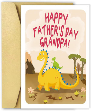 GeckoCustom Funny Stepdad Fathers Day Card from Step Son Daughter, Gifts for Bonus Dad, Happy Fathers Day for Step Dad Dinosaur Grandpa