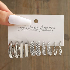 GeckoCustom Gold Color Pearl Hoop Earrings Set Metal Dangle Earrings Vintage Circle Geometric Twist for Women Girls Trendy Jewelry Gifts LY5472325