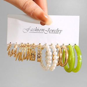 GeckoCustom Gold Color Pearl Hoop Earrings Set Metal Dangle Earrings Vintage Circle Geometric Twist for Women Girls Trendy Jewelry Gifts LY5614601