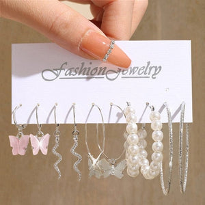 GeckoCustom Gold Color Pearl Hoop Earrings Set Metal Dangle Earrings Vintage Circle Geometric Twist for Women Girls Trendy Jewelry Gifts LY5367425