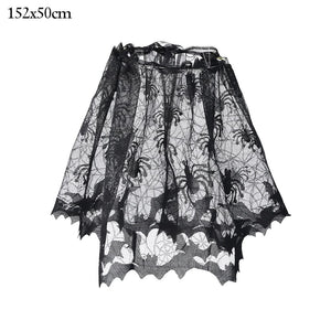 GeckoCustom Halloween Bat Table Runner Black Spider Web Lace Tablecloth Fireplace Curtain for Halloween Party Decoration Horror House Props as picture 5