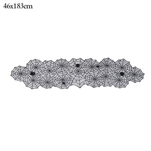 GeckoCustom Halloween Bat Table Runner Black Spider Web Lace Tablecloth Fireplace Curtain for Halloween Party Decoration Horror House Props as picture 2