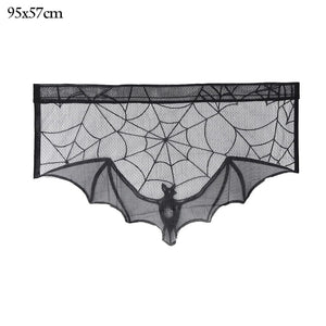 GeckoCustom Halloween Bat Table Runner Black Spider Web Lace Tablecloth Fireplace Curtain for Halloween Party Decoration Horror House Props as picture 6