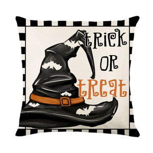 GeckoCustom Halloween Decoration Cushion Cover 18x18 Inches Linen Pillow Cover Cat Pumpkin Candy Print Pillowcases Couch Cushion Case 6 / 45x45cm