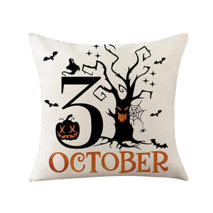 GeckoCustom Halloween Decorations Cushion Cover 45cm Linen Pillow Cover Funny Pumpkin Candy Cobweb Printed Pillow Case Home Decor Pillowcase 11 / 45x45cm