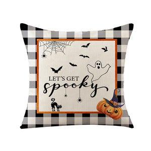 GeckoCustom Halloween Decorations Cushion Cover 45cm Linen Pillow Cover Funny Pumpkin Candy Cobweb Printed Pillow Case Home Decor Pillowcase 8 / 45x45cm