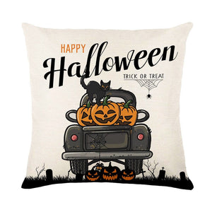 GeckoCustom Halloween Decorations Cushion Cover 45cm Linen Pillow Cover Funny Pumpkin Candy Cobweb Printed Pillow Case Home Decor Pillowcase 20 / 45x45cm