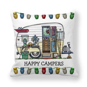 GeckoCustom Happy Camper Pillow Case Owl Camper Throw Pillow Case Cover Decorative Pillowcases 45*45CM Car Pillowcase hoofdkussen almohada