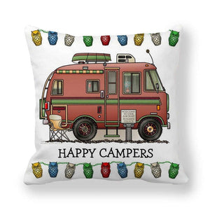 GeckoCustom Happy Camper Pillow Case Owl Camper Throw Pillow Case Cover Decorative Pillowcases 45*45CM Car Pillowcase hoofdkussen almohada