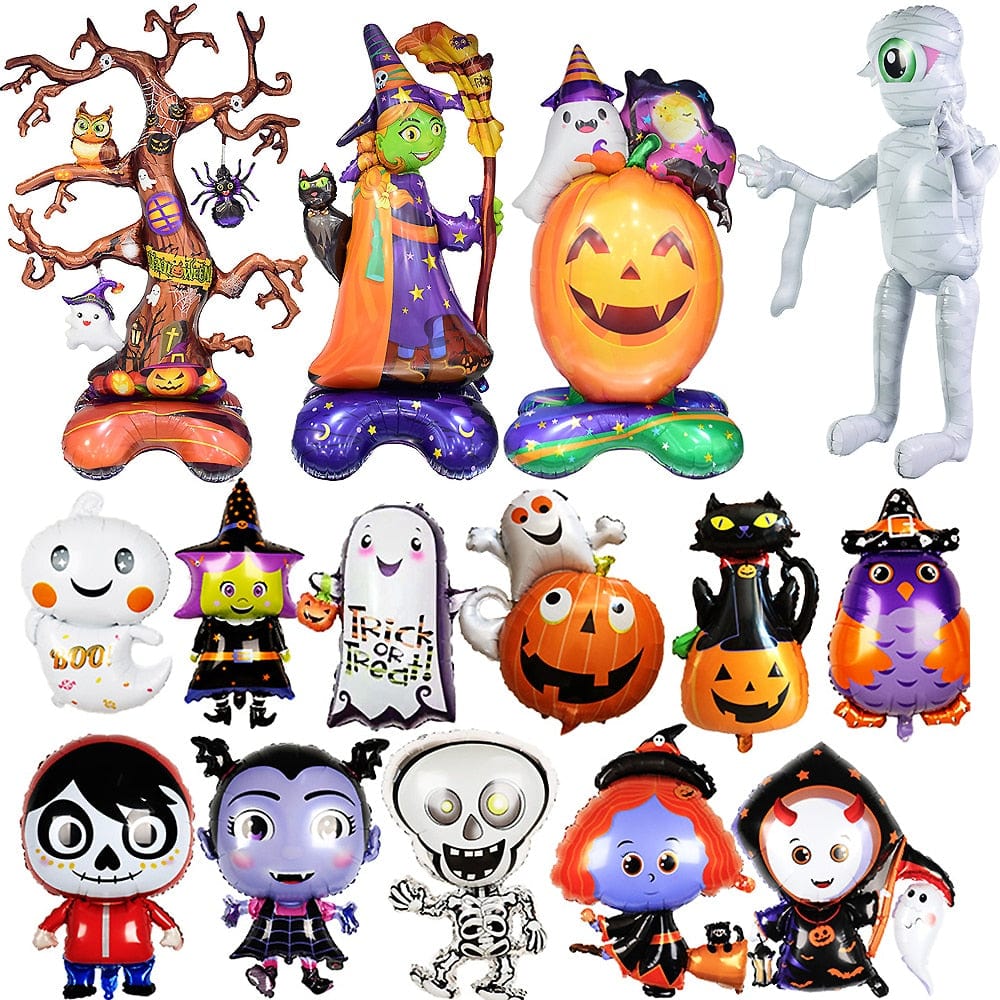 GeckoCustom Large Inflatable Ghost Tree Pumpkin Witch Balloons Halloween Spider Bat Mummy Balloon Scary Halloween Party Decoration Kids Toy