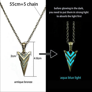 GeckoCustom Luminous Glowing Arrow Pendant Necklace Knight Spear Necklace Glow In The Dark Pike Necklace for Women Men Halloween Gift antique bronze