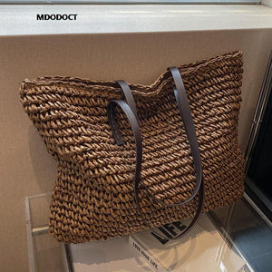 GeckoCustom Luxury Design Straw Woven Tote Bags Summer Casual Large Capacity Handbags New Fashion Beach Women Shoulder Simple Style Shopping Coffee