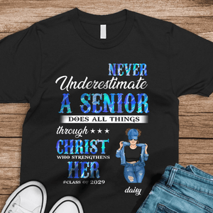 GeckoCustom Never Underestimate A Senior Graduation Shirt, Back To School Gift HN590 HA75 891890