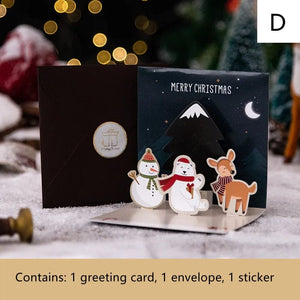 GeckoCustom New 6/1PC 3D Greeting Cards With Envelope Friend Family Blessing Postcard For Birthday New Year Christmas Gifts Xmas Decoration D / 6PCS