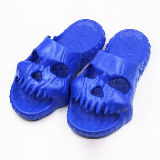 GeckoCustom New Personalized Skull Design Men Slippers 2023 Summer Outdoor Fun Novelty Slide Thick Sole Platform Beach Non-slip Women Sandal blue / 36-37