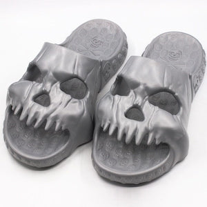 GeckoCustom New Personalized Skull Design Men Slippers 2023 Summer Outdoor Fun Novelty Slide Thick Sole Platform Beach Non-slip Women Sandal light gray / 36-37