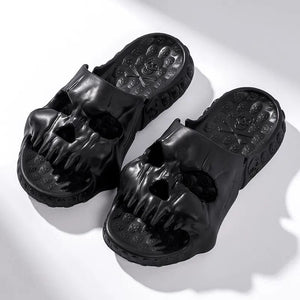 GeckoCustom New Personalized Skull Design Men Slippers 2023 Summer Outdoor Fun Novelty Slide Thick Sole Platform Beach Non-slip Women Sandal black / 36-37