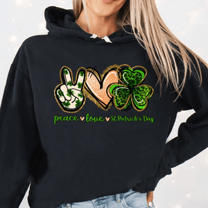 GeckoCustom Peace Love St. Patrick's Day Irish Shirt HO82 893406 Pullover Hoodie / black / S