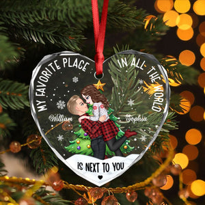 GeckoCustom Personalized Gift My Favorite Place In The World Couple Sideview - Heart Shaped Glass Ornament LM32 891981 8 cm