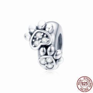 GeckoCustom Pet Paw Print & Bone Dangle Charm Authentic 925 Sterling Silver Bead Fit Original Pandora Bracelet Necklace Jewelry For Women SS861