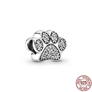 GeckoCustom Pet Paw Print & Bone Dangle Charm Authentic 925 Sterling Silver Bead Fit Original Pandora Bracelet Necklace Jewelry For Women SS72