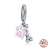 GeckoCustom Pet Paw Print & Bone Dangle Charm Authentic 925 Sterling Silver Bead Fit Original Pandora Bracelet Necklace Jewelry For Women SS865