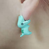 GeckoCustom Soft clay cute animal bite earrings studs - Fun Gift Idea Green Dinosaur
