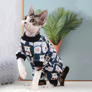 GeckoCustom Sphynx Cat Clothes Cute Cotton Kitten Cat Jumpsuit Warm Cats Overalls Hoodies Costumes For Sphinx Devon Cat ropa para gato Navy / XS