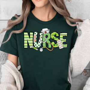 GeckoCustom St. Patrick's Day Nurse Lucky Irish Women Shirt HO82 893404 Basic Tee / Forest Green / S