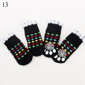 GeckoCustom Winter Warm Dog Socks Cute Cartoon Anti Slip Skid Pet Shoes Socks 4Pcs Soft Breathable Paw Protector for Small Puppy Cat Dogs 13 / S