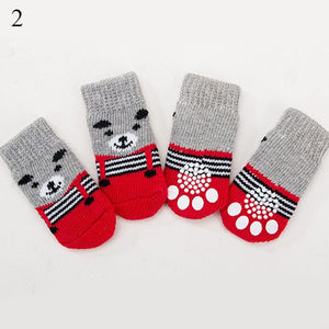 GeckoCustom Winter Warm Dog Socks Cute Cartoon Anti Slip Skid Pet Shoes Socks 4Pcs Soft Breathable Paw Protector for Small Puppy Cat Dogs 2 / S
