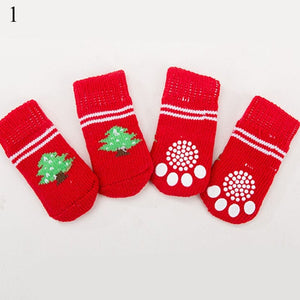 GeckoCustom Winter Warm Dog Socks Cute Cartoon Anti Slip Skid Pet Shoes Socks 4Pcs Soft Breathable Paw Protector for Small Puppy Cat Dogs 1 / S