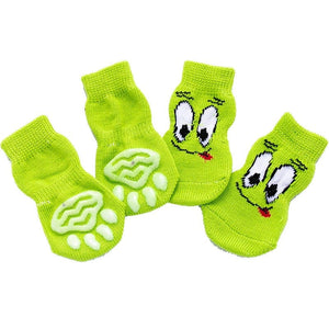 GeckoCustom Winter Warm Dog Socks Cute Cartoon Anti Slip Skid Pet Shoes Socks 4Pcs Soft Breathable Paw Protector for Small Puppy Cat Dogs 27 / S