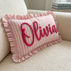 Personalized Striped Ruffled Punch Needle Throw Pillow: Embroidered Baby Name TH10 170319