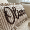 Personalized Striped Ruffled Punch Needle Throw Pillow: Embroidered Baby Name TH10 170319