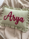 Personalized Striped Ruffled Punch Needle Throw Pillow: Embroidered Baby Name TH10 170319