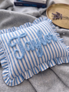 Personalized Striped Ruffled Punch Needle Throw Pillow: Embroidered Baby Name TH10 170319