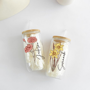 Personalized Birth Flower With Name Glass Can With Lid TH10 896879