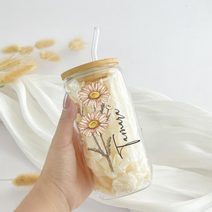 Personalized Birth Flower With Name Glass Can With Lid TH10 896879