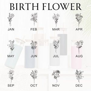 Personalized Birth Flower Name Glass Can With Lid Silicone Sleeve TH10 896881