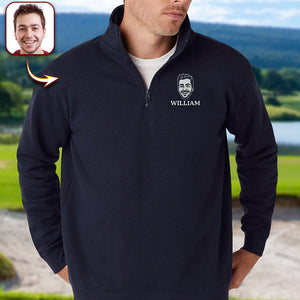 Custom Face Personalized Embroidered Golf Quarter Zip Sweater, Unique Golf Enthusiast Gift, Golfers and Coaches Gift HA75 898630