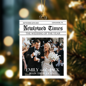 Custom Photo Newlywed Times Wedding Newspaper Couple Personalized Acrylic Ornament HA75 898410